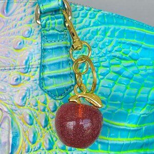 Red OR Pink Apple Purse Charm and Key Ring Gold Tone Hardware